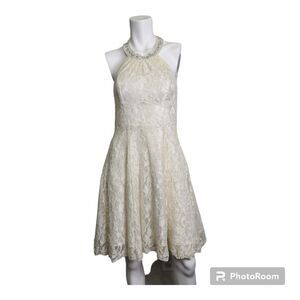 Cindy Halter Lace Fit & Flare Ivory Dress Size L